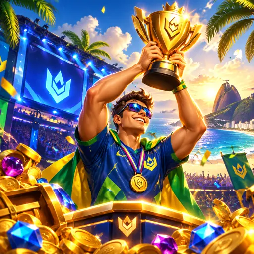 Arena de eSports com telões exibindo partida e plateia acompanhando o jogo