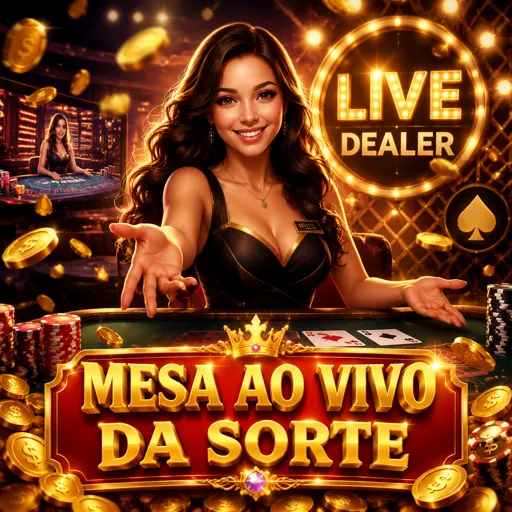 Mesa de cassino ao vivo com dealer em estúdio iluminado